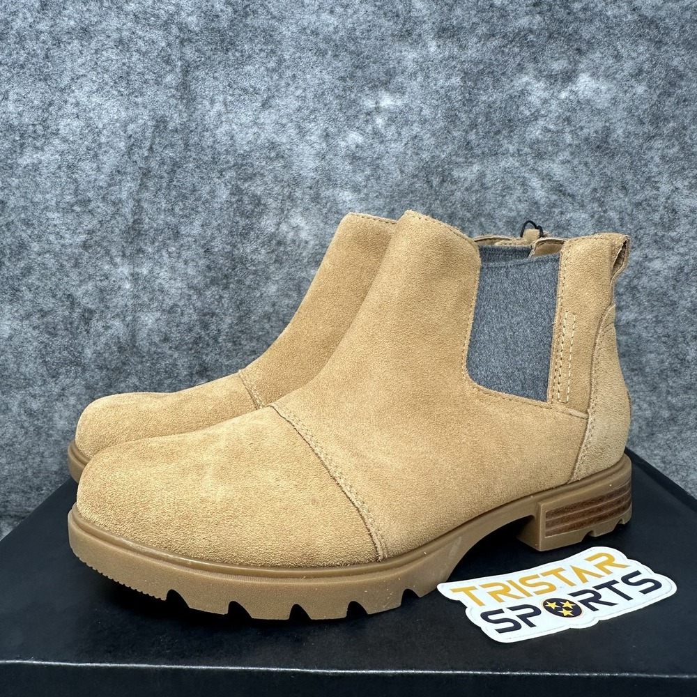 Sorel Emelie III Chelsea Boots Womens Size 7 Tawny Buff Gum Waterproof Suede